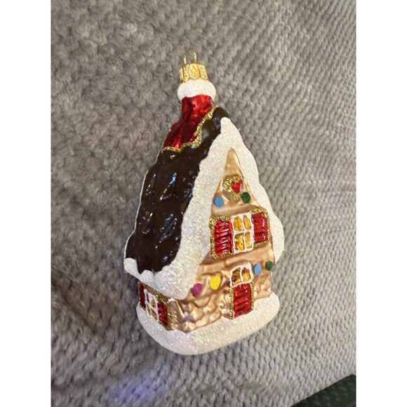 Gingerbread House Glass Christmas Holiday Ornament Made In Poland - Picture 2 of 16
